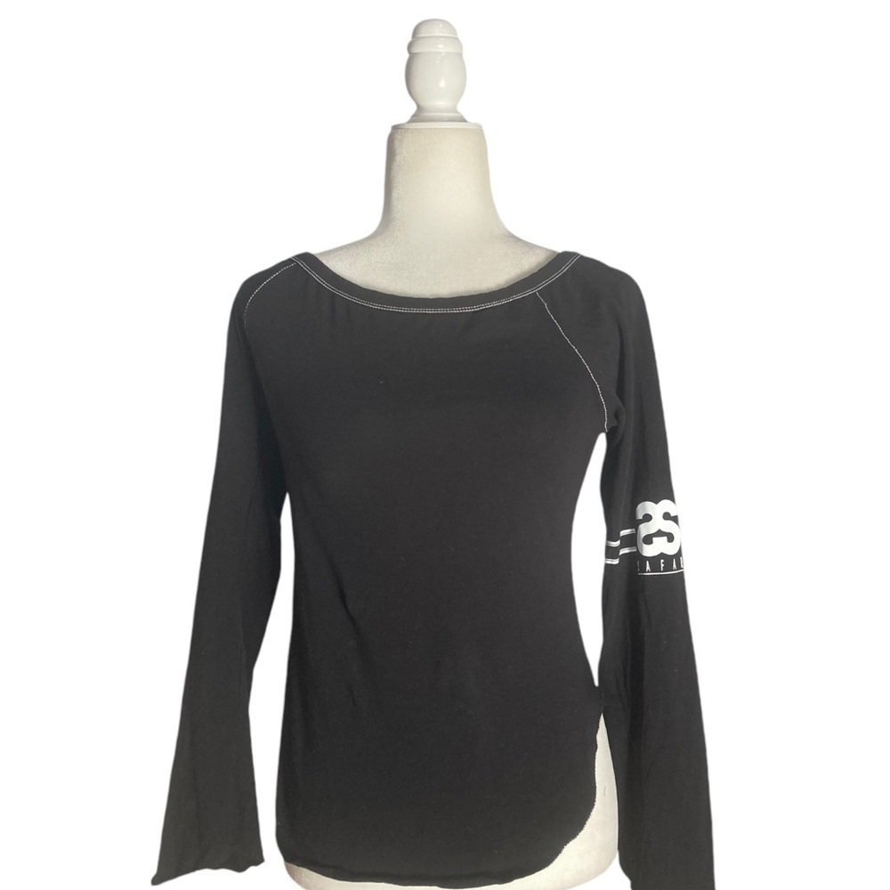 Sylvana Lisi Bateau Neck Jersey Safar Top Flare Sleeve Curved Split hem Vintage